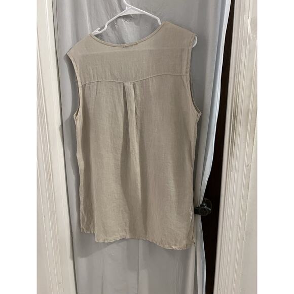 Marina Gigli Tan Linen Made In Italy Pleated Front Tunic Top Sz L - Picture 6 of 6